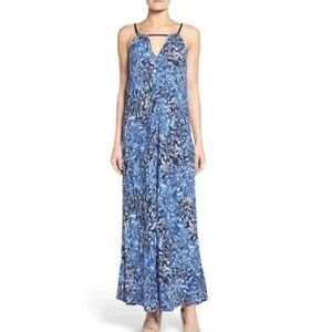 Lucky Brand Blue Floral/Paisley Boho Keyhole Maxi Halter Neck Dress Size Small